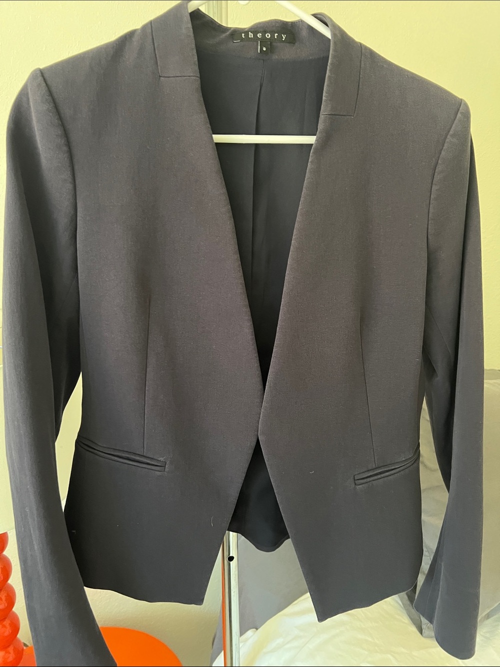 Theory Black Open Front Blazer | Collarless | Size 6 | Career Wear